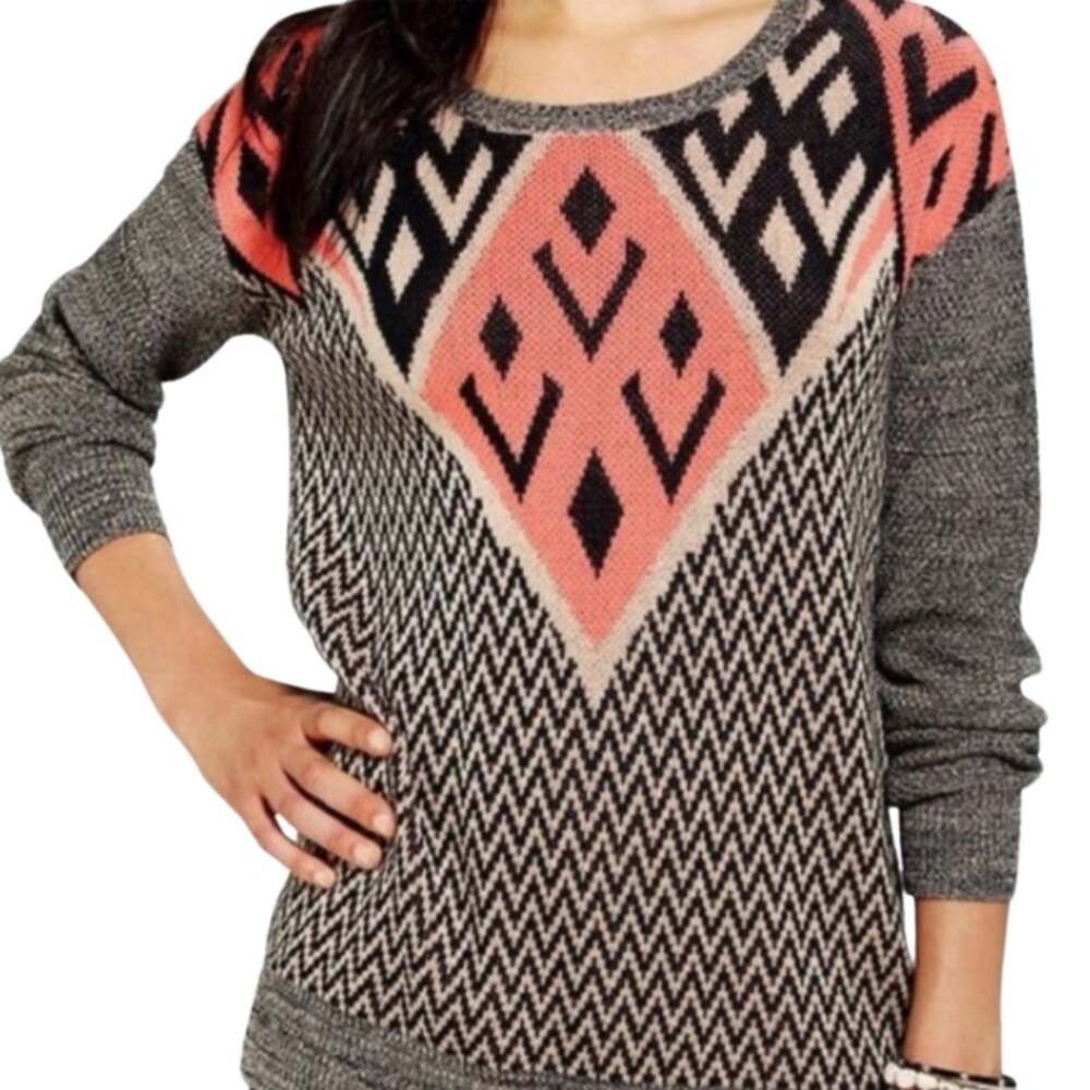 Urban Outfitters Ecote Intarsia Tan Pink Aztec Tribal Pullover Sweater Size XS